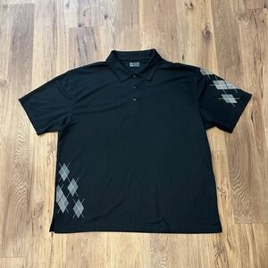 Ben Hogan Mens Black Argyle Performance Golf Polo Shirt‎ Short Sleeve XL